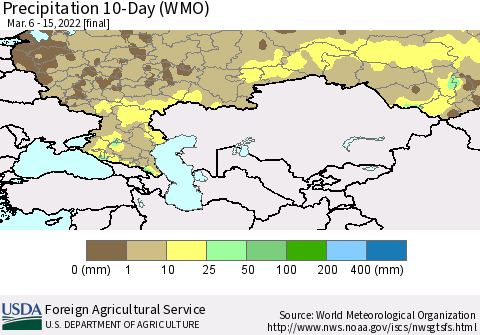 Russian Federation Precipitation 10-Day (WMO) Thematic Map For 3/6/2022 - 3/15/2022