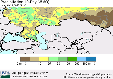 Russian Federation Precipitation 10-Day (WMO) Thematic Map For 5/6/2022 - 5/15/2022