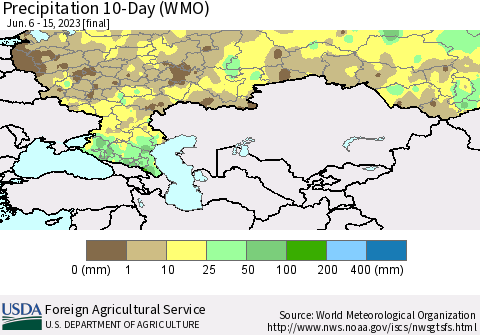 Russian Federation Precipitation 10-Day (WMO) Thematic Map For 6/6/2023 - 6/15/2023