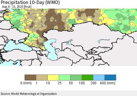 Russian Federation Precipitation 10-Day (WMO) Thematic Map For 8/6/2023 - 8/15/2023
