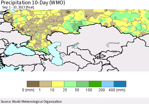 Russian Federation Precipitation 10-Day (WMO) Thematic Map For 9/1/2023 - 9/10/2023