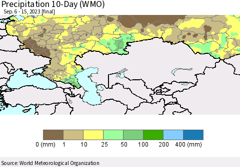 Russian Federation Precipitation 10-Day (WMO) Thematic Map For 9/6/2023 - 9/15/2023