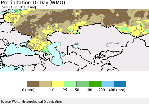 Russian Federation Precipitation 10-Day (WMO) Thematic Map For 9/11/2023 - 9/20/2023