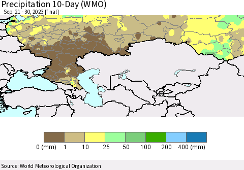Russian Federation Precipitation 10-Day (WMO) Thematic Map For 9/21/2023 - 9/30/2023