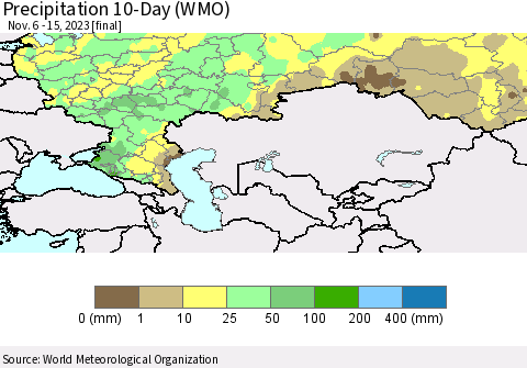 Russian Federation Precipitation 10-Day (WMO) Thematic Map For 11/6/2023 - 11/15/2023
