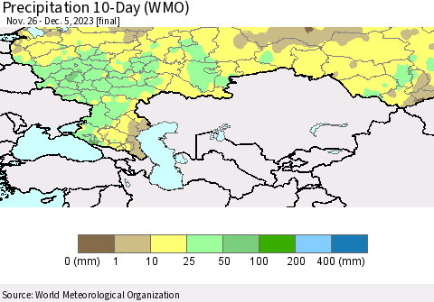 Russian Federation Precipitation 10-Day (WMO) Thematic Map For 11/26/2023 - 12/5/2023