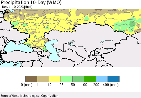 Russian Federation Precipitation 10-Day (WMO) Thematic Map For 12/1/2023 - 12/10/2023