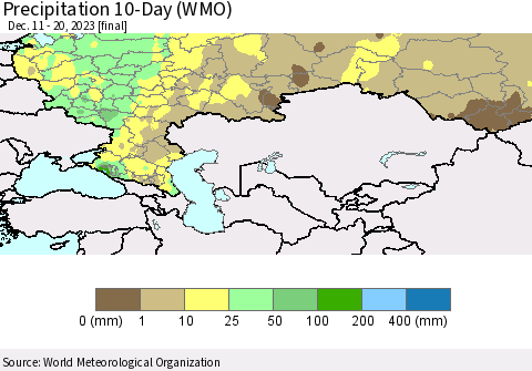 Russian Federation Precipitation 10-Day (WMO) Thematic Map For 12/11/2023 - 12/20/2023