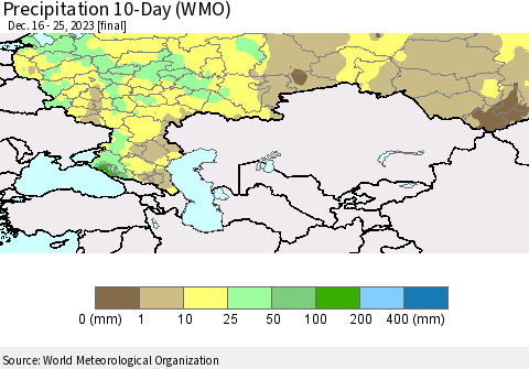 Russian Federation Precipitation 10-Day (WMO) Thematic Map For 12/16/2023 - 12/25/2023