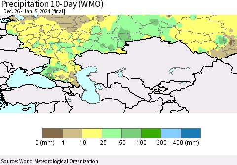 Russian Federation Precipitation 10-Day (WMO) Thematic Map For 12/26/2023 - 1/5/2024