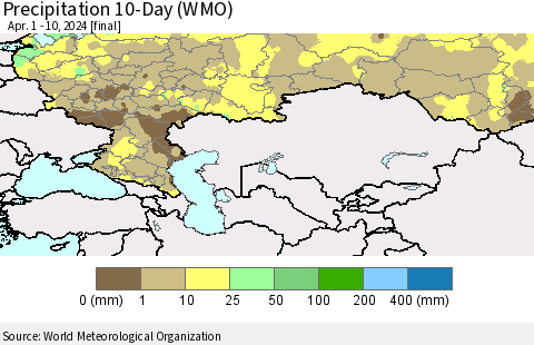 Russian Federation Precipitation 10-Day (WMO) Thematic Map For 4/1/2024 - 4/10/2024