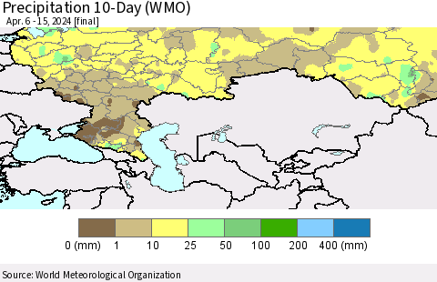 Russian Federation Precipitation 10-Day (WMO) Thematic Map For 4/6/2024 - 4/15/2024