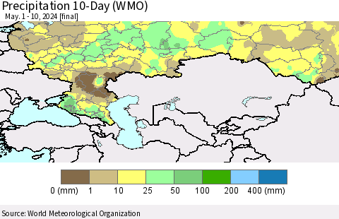 Russian Federation Precipitation 10-Day (WMO) Thematic Map For 5/1/2024 - 5/10/2024
