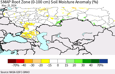 Russian Federation SMAP Root Zone (0-100 cm) Soil Moisture Anomaly (%) Thematic Map For 5/21/2024 - 5/25/2024