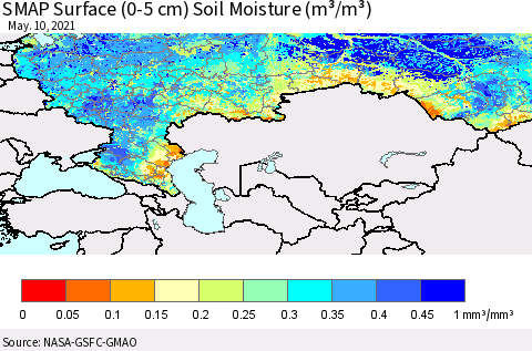 Russian Federation SMAP Surface (0-5 cm) Soil Moisture (m³/m³) Thematic Map For 5/6/2021 - 5/10/2021