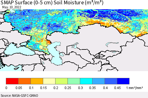 Russian Federation SMAP Surface (0-5 cm) Soil Moisture (m³/m³) Thematic Map For 5/6/2022 - 5/10/2022