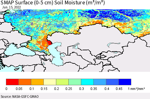 Russian Federation SMAP Surface (0-5 cm) Soil Moisture (m³/m³) Thematic Map For 6/11/2022 - 6/15/2022