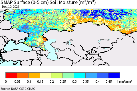 Russian Federation SMAP Surface (0-5 cm) Soil Moisture (m³/m³) Thematic Map For 12/6/2022 - 12/10/2022