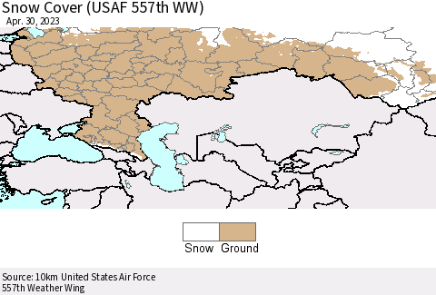Russian Federation Snow Cover (USAF 557th WW) Thematic Map For 4/24/2023 - 4/30/2023