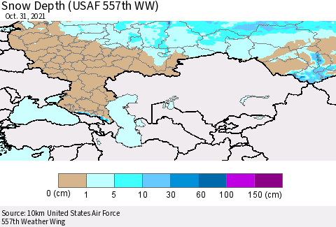 Russian Federation Snow Depth (USAF 557th WW) Thematic Map For 10/25/2021 - 10/31/2021
