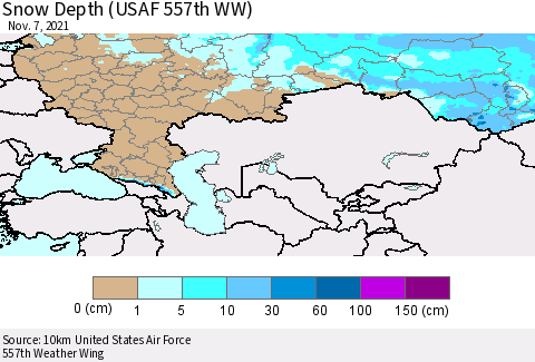 Russian Federation Snow Depth (USAF 557th WW) Thematic Map For 11/1/2021 - 11/7/2021