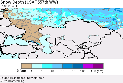 Russian Federation Snow Depth (USAF 557th WW) Thematic Map For 11/8/2021 - 11/14/2021