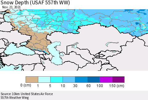 Russian Federation Snow Depth (USAF 557th WW) Thematic Map For 11/15/2021 - 11/21/2021