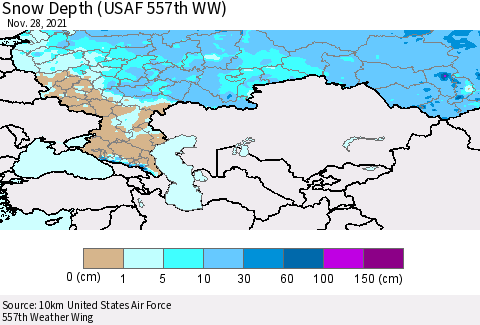 Russian Federation Snow Depth (USAF 557th WW) Thematic Map For 11/22/2021 - 11/28/2021