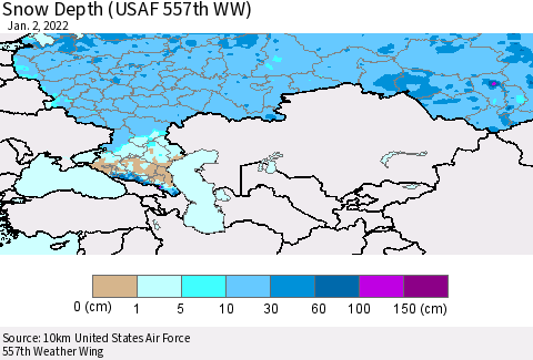 Russian Federation Snow Depth (USAF 557th WW) Thematic Map For 12/27/2021 - 1/2/2022