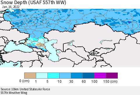 Russian Federation Snow Depth (USAF 557th WW) Thematic Map For 1/10/2022 - 1/16/2022