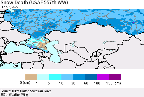 Russian Federation Snow Depth (USAF 557th WW) Thematic Map For 1/31/2022 - 2/6/2022
