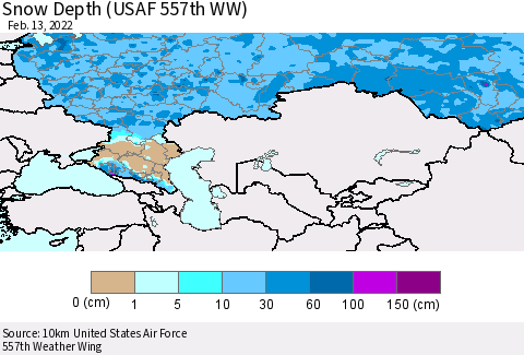 Russian Federation Snow Depth (USAF 557th WW) Thematic Map For 2/7/2022 - 2/13/2022