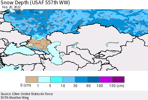 Russian Federation Snow Depth (USAF 557th WW) Thematic Map For 2/14/2022 - 2/20/2022