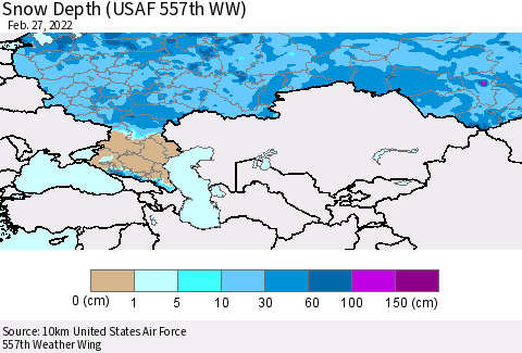 Russian Federation Snow Depth (USAF 557th WW) Thematic Map For 2/21/2022 - 2/27/2022