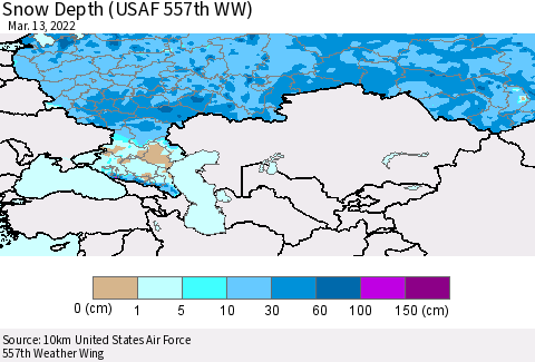 Russian Federation Snow Depth (USAF 557th WW) Thematic Map For 3/7/2022 - 3/13/2022