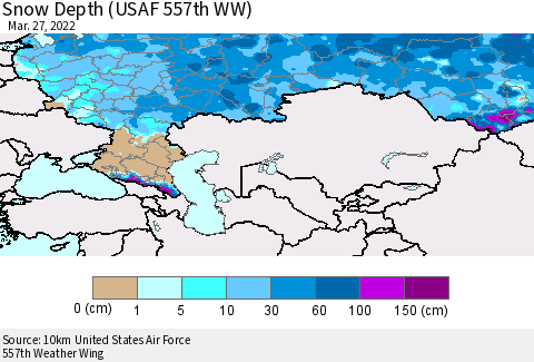 Russian Federation Snow Depth (USAF 557th WW) Thematic Map For 3/21/2022 - 3/27/2022