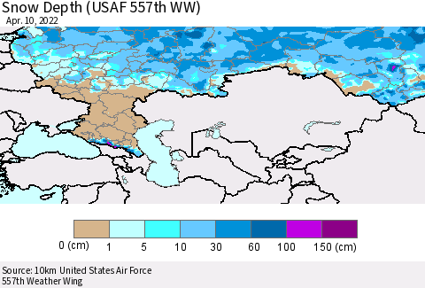Russian Federation Snow Depth (USAF 557th WW) Thematic Map For 4/4/2022 - 4/10/2022