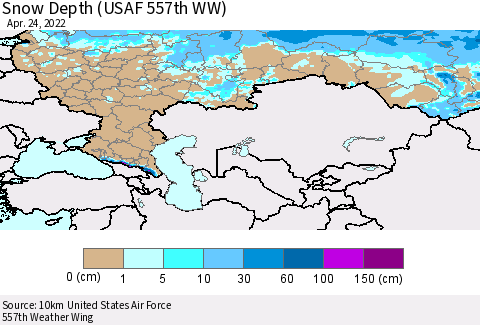 Russian Federation Snow Depth (USAF 557th WW) Thematic Map For 4/18/2022 - 4/24/2022