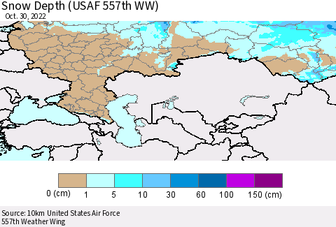 Russian Federation Snow Depth (USAF 557th WW) Thematic Map For 10/24/2022 - 10/30/2022