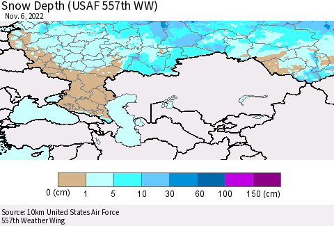 Russian Federation Snow Depth (USAF 557th WW) Thematic Map For 10/31/2022 - 11/6/2022