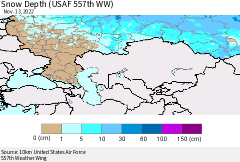 Russian Federation Snow Depth (USAF 557th WW) Thematic Map For 11/7/2022 - 11/13/2022