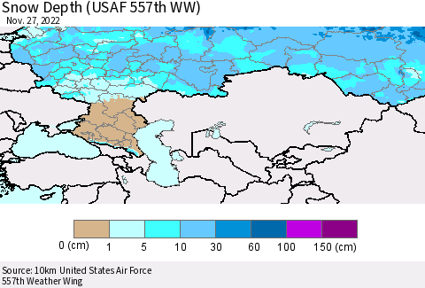 Russian Federation Snow Depth (USAF 557th WW) Thematic Map For 11/21/2022 - 11/27/2022