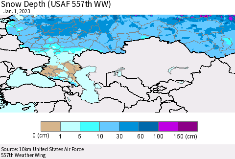 Russian Federation Snow Depth (USAF 557th WW) Thematic Map For 12/26/2022 - 1/1/2023