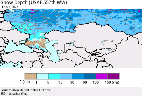 Russian Federation Snow Depth (USAF 557th WW) Thematic Map For 1/30/2023 - 2/5/2023