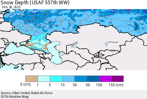 Russian Federation Snow Depth (USAF 557th WW) Thematic Map For 2/20/2023 - 2/26/2023