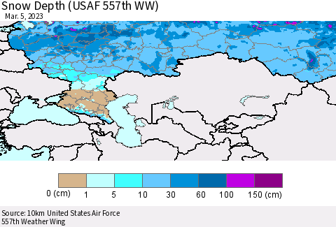 Russian Federation Snow Depth (USAF 557th WW) Thematic Map For 2/27/2023 - 3/5/2023