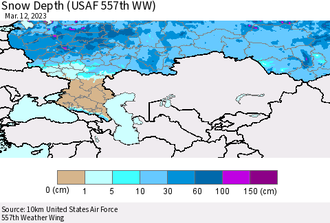 Russian Federation Snow Depth (USAF 557th WW) Thematic Map For 3/6/2023 - 3/12/2023