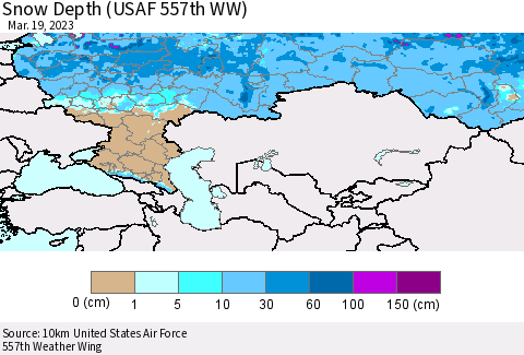 Russian Federation Snow Depth (USAF 557th WW) Thematic Map For 3/13/2023 - 3/19/2023