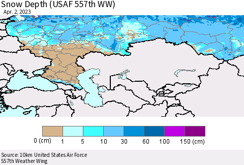 Russian Federation Snow Depth (USAF 557th WW) Thematic Map For 3/27/2023 - 4/2/2023