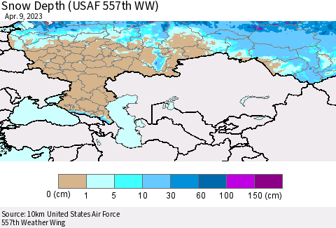 Russian Federation Snow Depth (USAF 557th WW) Thematic Map For 4/3/2023 - 4/9/2023
